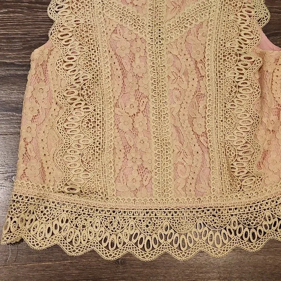 ❤️ NWOT! ANTHROPOLOGIE ERI + ALI SYDNEY LACE BLOUSE / TOP IN BEIGE/PINK, XS - Picture 7 of 12